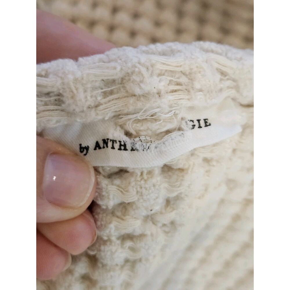 Anthropologie Tasselled Throw Blanket Cream Off White Color 44x48 Waffle Cotton - Picture 5 of 5